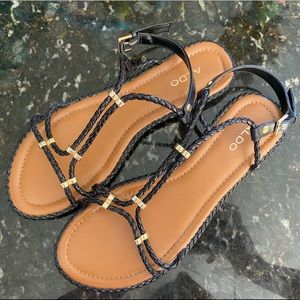 ALDO Black and Tan flat sandals. Size 9